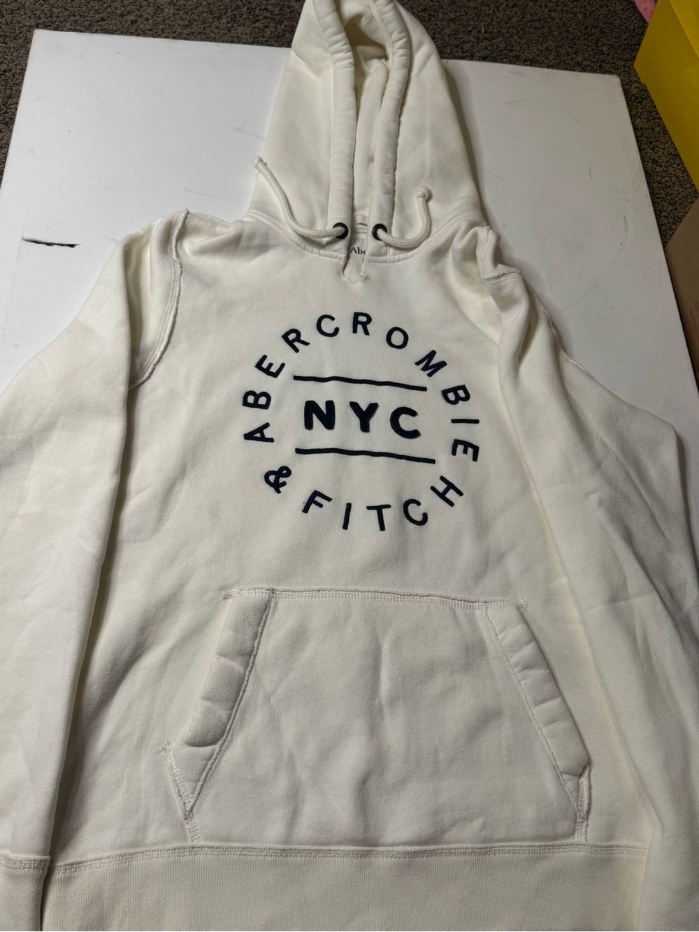 Abercrombie & Fitch Cream Hoodie with Navy NYC Logo